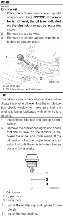 Engine oil maintenance instructions for outboard motor.