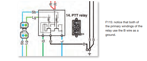 Relay circuit diagram with wiring details.